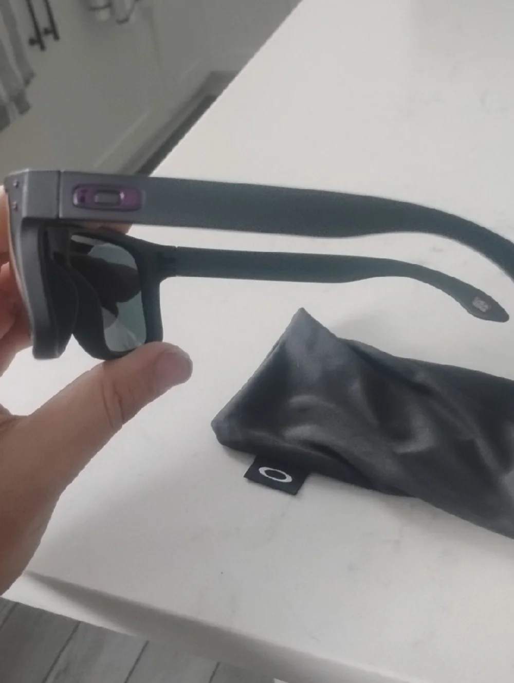Oakley Black Frame Holbrook Sunglasses with Purple Mirror Lenses